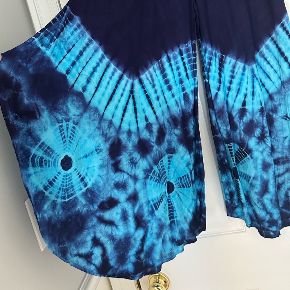 Blue Tie-Dye Women's Wide Leg Pants